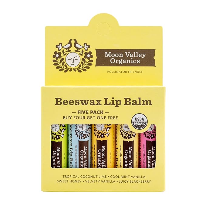 Moon Valley Organics Beeswax Lip Balm for Moisturizing Lips and Cuticles (Vanilla | Lime | Honey | Blackberry | Mint Vanilla, 5-Pack)-Velvo Beauty