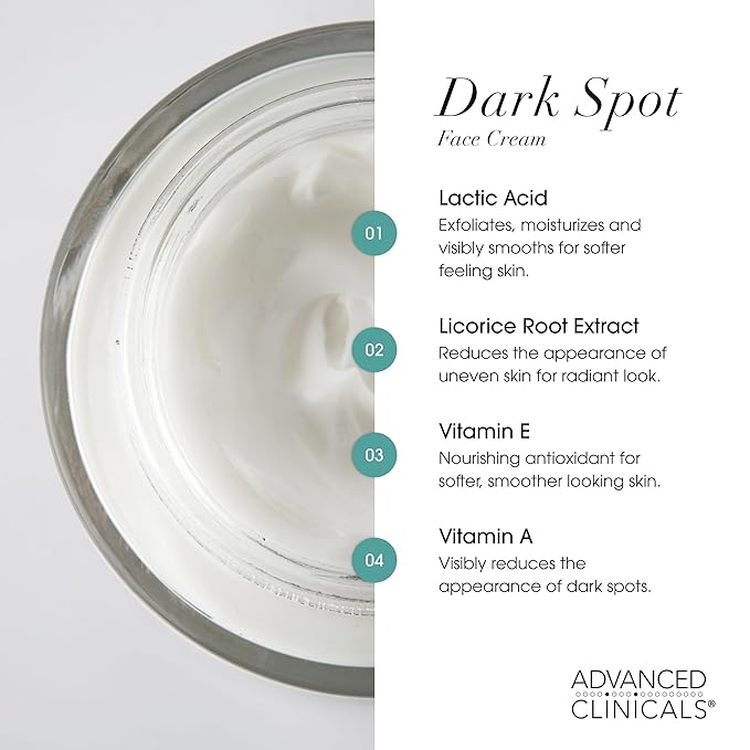 Advanced Clinicals Dark Spot Face Moisturizer | Lactic Acid Lotion For Face With Caffeine, Cocoa Butter, & Vitamin A | Brightening Cream Visibly Reduces Look Of Dark Spots & Uneven Skin Tone, 2 Fl Oz-Velvo Beauty