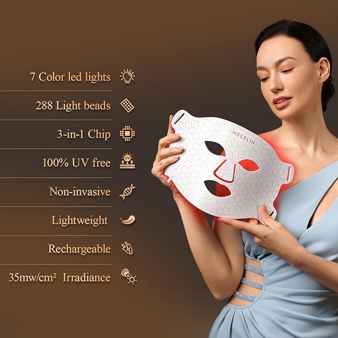 7 Colors Led Light Therapy Facial Mask, Face Light Therapy Mask for Face, Reduce Wrinkles Smooth Skin, Infrared Light Skin Rejuvenation(White)-Velvo Beauty