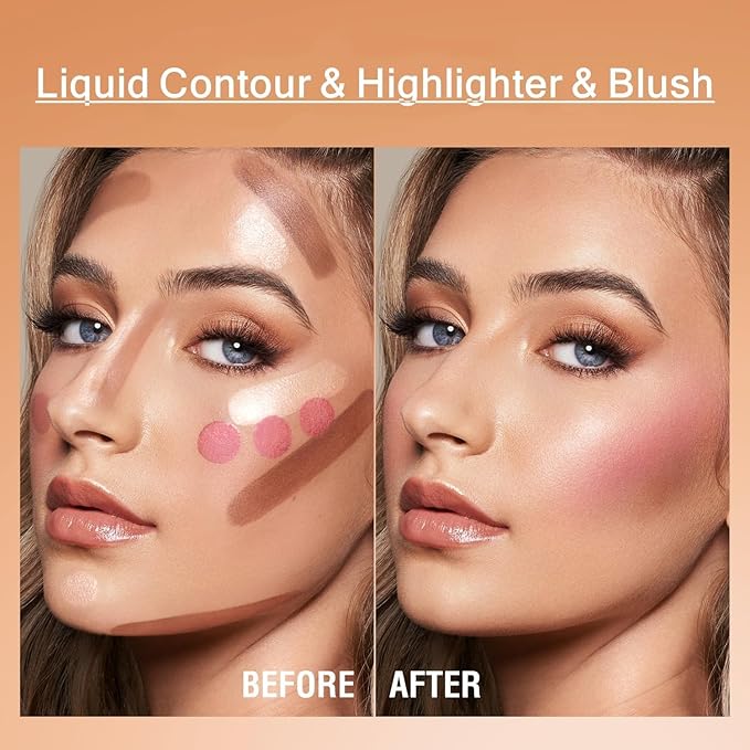 URQT Highly Pigmented Liquid Contour - Built-in Sponge Tip Sculpted Complexion Wand Contour Long Lasting Natural Buildable Highlighters Contour Contouring Bronzer (Contour+Blush+Highlighter)-Velvo Beauty
