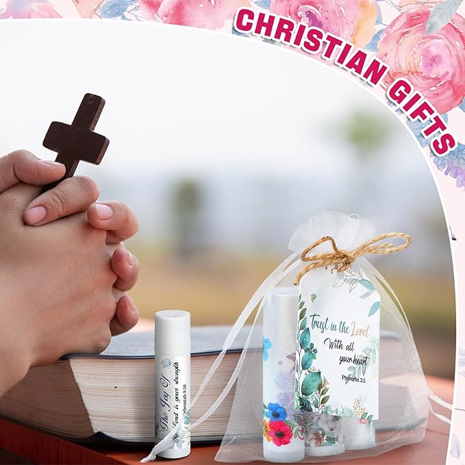 50 Sets Christian Gifts Bulk Lip Balms for Women Honey Religious Scripture Bible Verse Lip Balm Inspirational Motivational Thank you Gifts Floral Church Sunday School Party Favors-Velvo Beauty