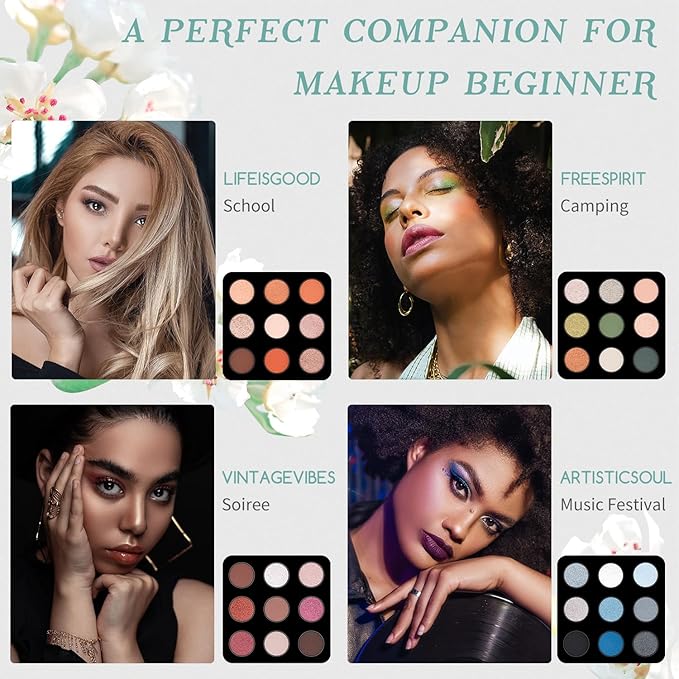 Color Nymph Beginner Makeup Kits Gift for Teens, Makeup Palettes with Reusable Handbag Includes 36 Colors Eyeshadow Blushes Bronzer Highlighter 4 Colors Lipgloss, Lip Oil Brushes Mint Green-Velvo Beauty