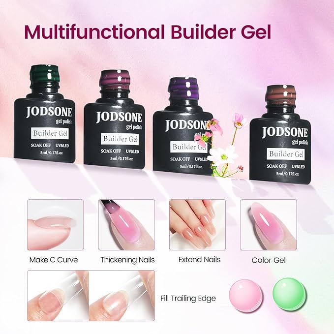 JODSONE Builder Gel Nail Kit with U V Light Base Top Coat 21 Colors High Shine Builder Gel and 100 PCS Extension Stickers-Velvo Beauty