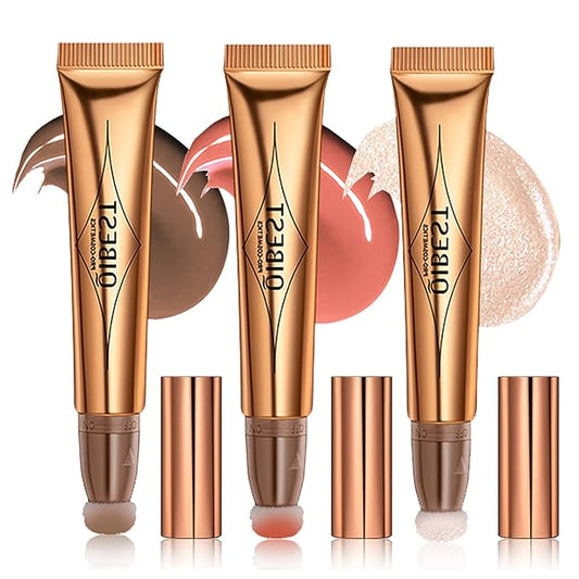 3PCS Liquid Contour Beauty Wand, Liquid Blush Highlighter Makeup Stick with Applicator, Cream Bronzer Stick Natural Matte Finish, Lightweight Blendable Cream Contour Highlighter Blush Wand-Velvo Beauty