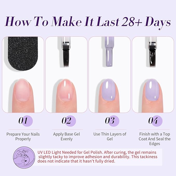 BORN PRETTY Jelly Purple Gel Nail Polish 6 Colors Purple Violets Colors Gel Polish Kit Soak Off Gel Nail Kit Collection Nail Art Gel Manicure Kit DIY at Home Salon Gifts-Velvo Beauty