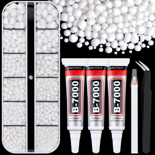 6000Pcs Resin Rhinestones for Bedazzling with 3Pcs B7000 Jewelry Glue, 1 Box White Flatback Rhinestones for Crafting Crafts DIY, Crystals Gems for Clothing Shoes Tumblers Nail Art Makeup-Velvo Beauty
