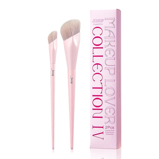 Jessup Foundation Brush and Concealer Brush, Pink Makeup Brushes Set 2Pcs Premium Synthetic Face Make up Brushes for Liquid Cream, T497-Velvo Beauty