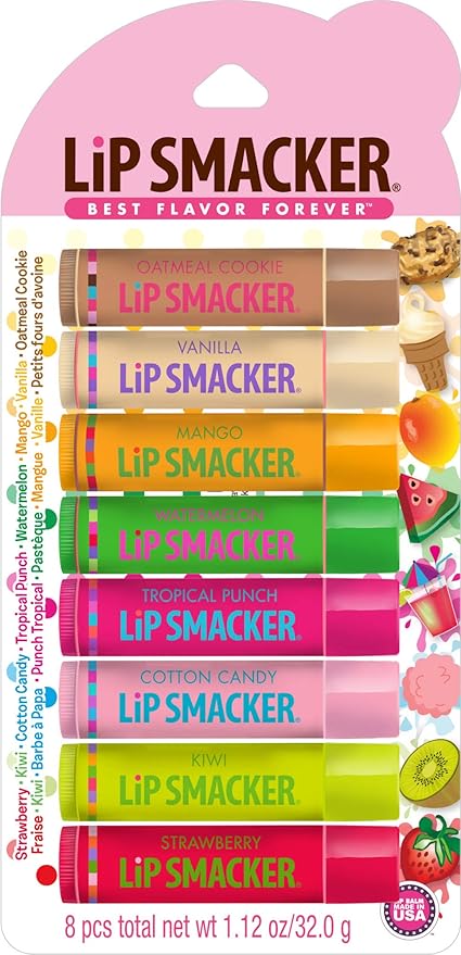 Lip Smacker Original & Best Holiday Flavored Lip Balm Party Pack, Oatmeal Cookie, Vanilla, Mango, Watermelon, Tropical Punch, Cotton Candy, Kiwi, Strawberry, Clear-Velvo Beauty
