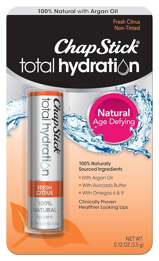 ChapStick Total Hydration (Fresh Citrus Flavor, 0.12 Ounce) Flavored Lip Balm Tube, Natural Age Defying Lip Care, Clinically Proven-Velvo Beauty
