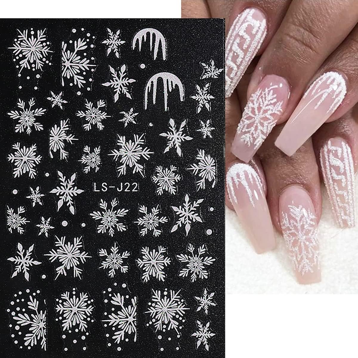 6 Sheets Glitter Silver Snowflake Nail Art Stickers 3D Christmas Nail Decals Self Adhesive Xmas Winter Nail Design Holiday Reindeer Snowflakes Nail Stickers for Women Girls Christmas Nail Decoration-Velvo Beauty