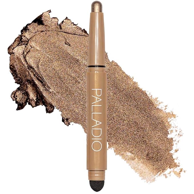 Palladio Waterproof Eyeshadow Stick with Blending Sponge, Long Lasting & Effortless Application, Smudge Free & Crease Proof Formula, Matte & Shimmer Shades, Buildable Eye Shadow (Bronze Shimmer)-Velvo Beauty