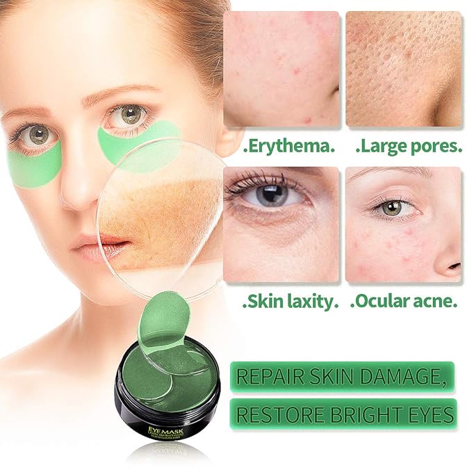 Under Eye Patches,30 pairs Hyaluronic Acid Anti-Aging Under Eye Mask, Collagen Under Eye Gel Pads for Dark Circles, Wrinkles, Fine Line, Puffiness (Green)-Velvo Beauty