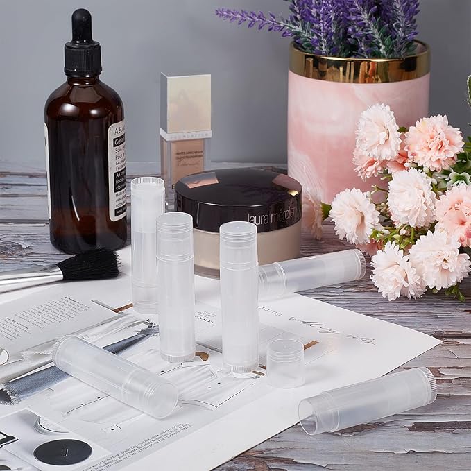 NICENEEDED 15 Pcs Lip Balm Tubes, Empty DIY Lipstick Tubes, Refillable 5g Lip Balm Containers Plastic Lip Gloss Tubes Deodorant Containers with White Caps Twist Tubes for making Gifts, Travel-Velvo Beauty