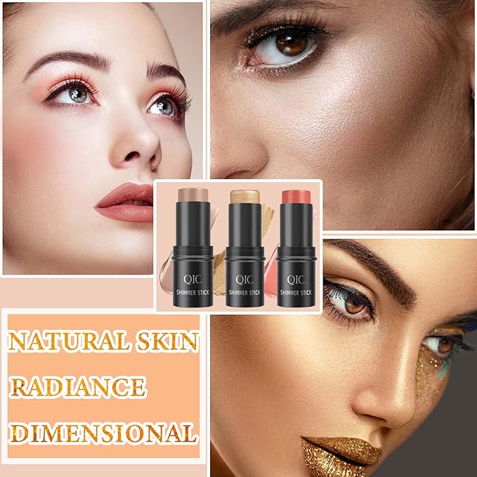 3 PCS Cream Contour Blush Stick,Long Lasting Waterproof Blush Stick for Cheeks&Lips Multipurpose Face Highlighting Concealing Cream,Shimmer Contour Stick Makeup for Women-Velvo Beauty