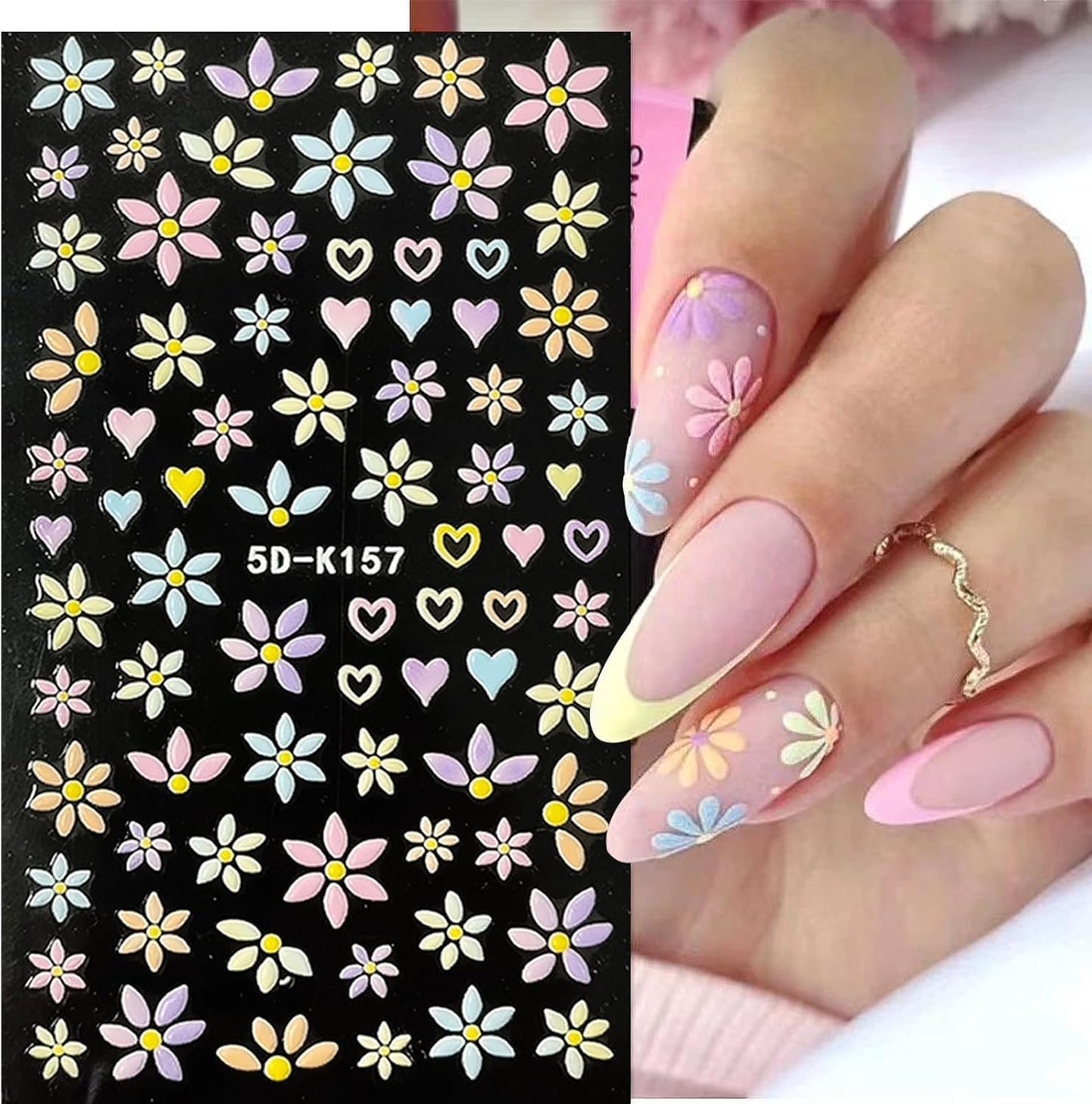 Flower Nail Art Stickers Decals 5D Embossed Nail Decals Spring Summer Nails Design Self-Adhesive Supplies Accessories 3D Flower for Women Nails DIY Decoration(6 Sheets)-Velvo Beauty