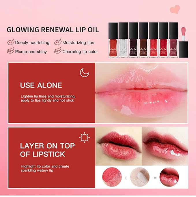 MAEPEOR Glowing Lip Oil 7 Colors Hydrating Lip Balm Nourishing Lip Care Lip Treatment Glossy Finish Non-sticky Moisturizing Lip Balm (02 Clear)-Velvo Beauty