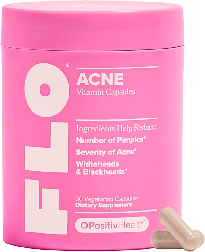 O Positiv FLO Acne Capsules – Reduce Number and Severity of Pimples, Whiteheads, Blackheads, and Pustules on Face, Back, and Body – Colostrum-Derived Lactoferrin, Zinc and Vitamin E – 30 Servings-Velvo Beauty