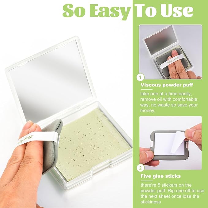 2 Pack Oil Blotting Sheets for Face, Oil Blotting Paper Green Tea Total 100 sheets with Portable Mirror Case & Makeup Puff Makeup Friendly-Velvo Beauty