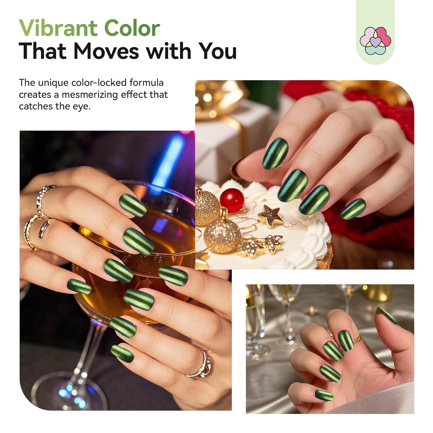 SAVILAND Color Artistry Green Chameleon Nail Polish - 7 Days Shimmer Holographic Glitter Fingernail Polish Air Fast Dry, Green to Gold Color Shift Multichrome Metallic Nail Lacquer Nail Art Salon Home-Velvo Beauty