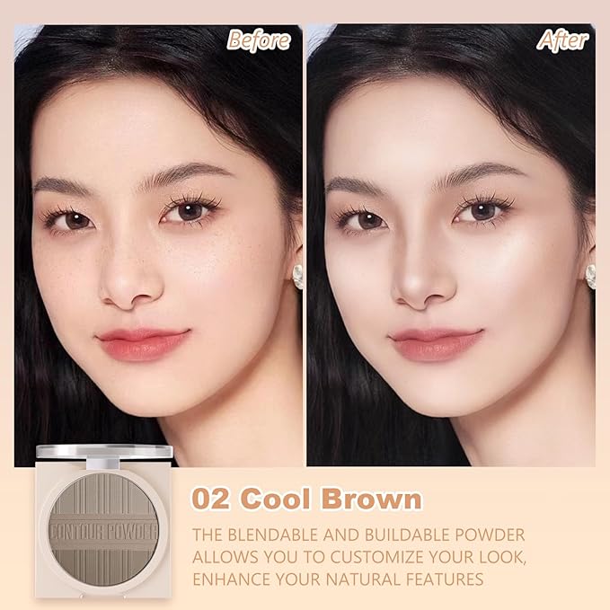 Contour Powder Makeup Palette Matte Face Sculpting Shading Silky Smooth Tone Tuning Flawless Pressed Powder Bronzer, 02 Grey Brown-Velvo Beauty