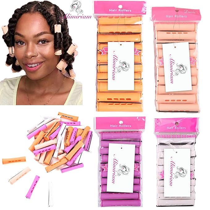 40pcs Perm Rods Set for Natural Hair 4 Sizes Cold Wave Rods Hair Rollers for Women Curling Rods for Long Medium Small Hair Curler Styling DIY Hairdressing Tools（Orange+Beige+Purple+white）-Velvo Beauty