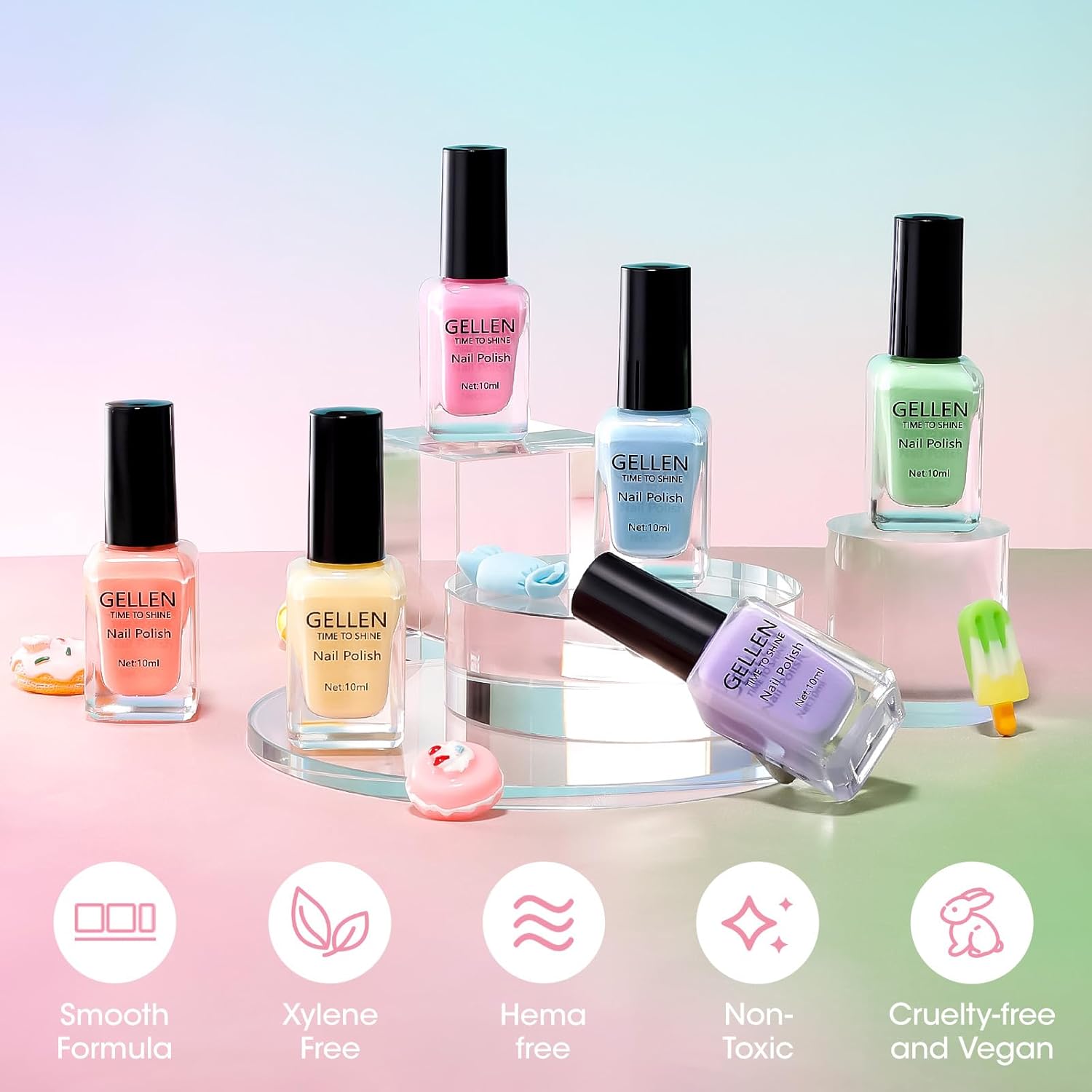 GELLEN Clear Pastel Jelly Nail Polish, Sheer Natural Regular Nail Polish Quick Dry Spring Summer 6-Color Set for Acrylic Natural Nails Home Salon, No UV Gel, Chip Resistant, Hema Free, Non Toxic-Velvo Beauty