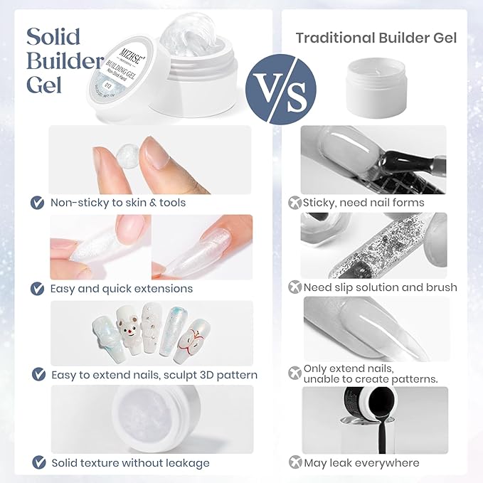 MIZHSE Solid Builder Gel, Aurora White Non-Sticky Hand Sculpting Gel for Nails, Mermaid Pearl 3D Nail Art Building Carving Modeling Hard Extension Soak Off U V LED Manicure Salon Home DIY 15g-Velvo Beauty
