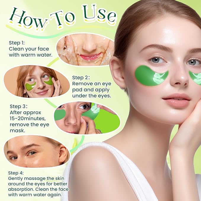 60 Pack Avocado Extract Eye Masks,Hyaluronic Acid Augenpads,Moisturising Eye Mask,Remove Dark Circles,Tear Bags,Wrinkles,Puffiness,Suitable for All Skin Types-Velvo Beauty