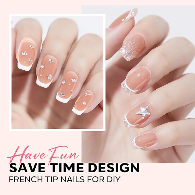 modelones French Tip Press on Nails, Short Square Fake Nails with Nail Box, Deep Nude Gel Nail Tips for Women, Soft Glue-On Nails for Natural Salon Look, DIY Nail Art Kit-Velvo Beauty