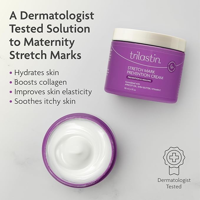 TriLASTIN Maternity Stretch Mark Prevention Cream (4Oz) - Hypoallergenic & Paraben-Free for Pregnancy & Postpartum - Maternity Belly Cream (2 Pack)-Velvo Beauty