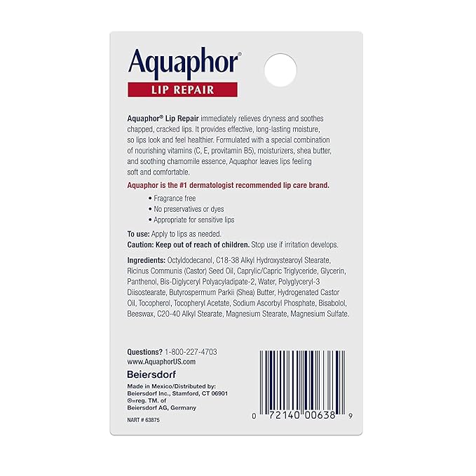 Aquaphor Lip Repair Ointment - Long-lasting Moisture to Soothe Dry Chapped Lips - .35 fl. oz. Tube (Pack of 2)-Velvo Beauty
