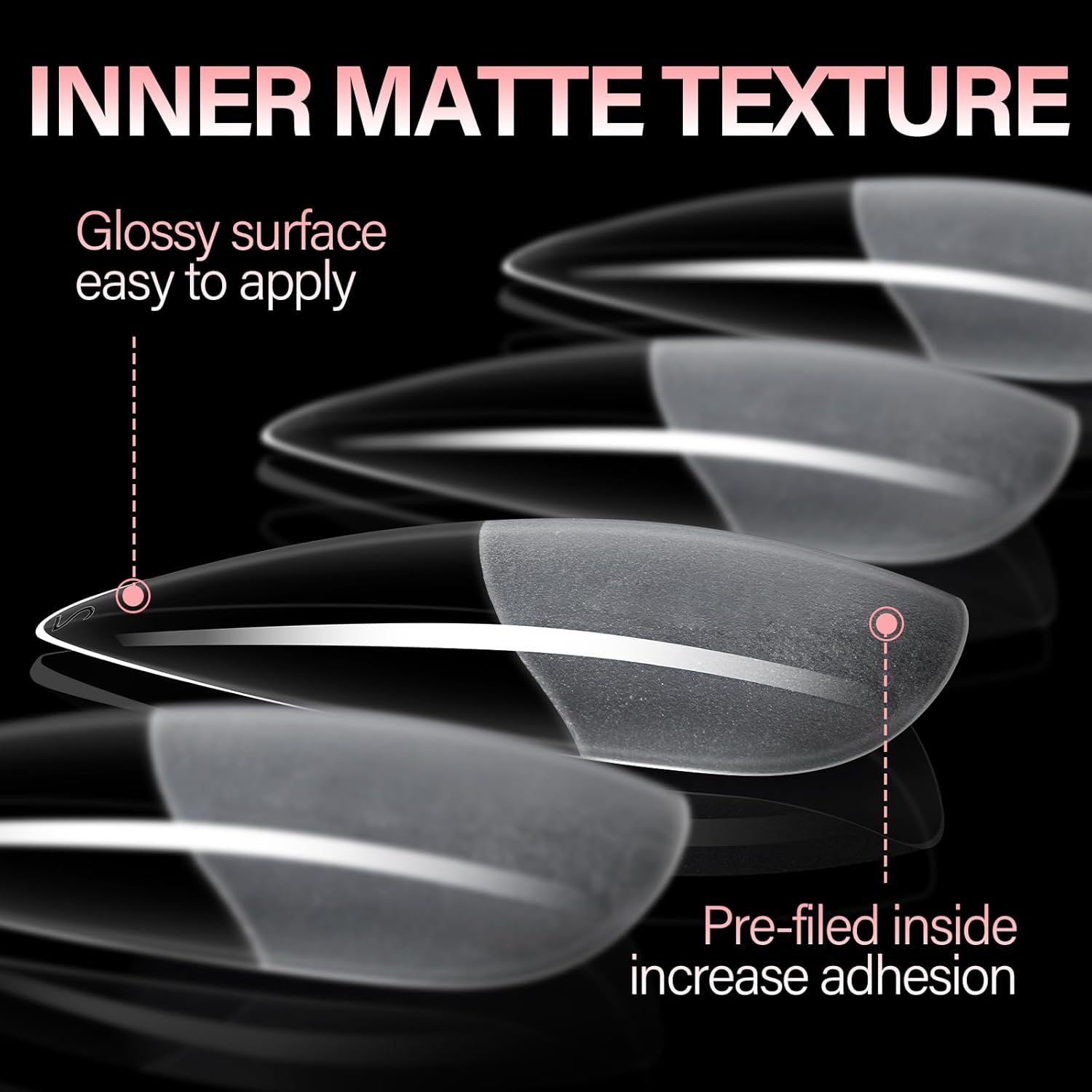 AILLSA Long Almond Nail Tips Full Cover Clear Gelly Nails Tips Half Matte Acrylic Tips Pre-Filed Fake Press on Nail Tips for Extension Home DIY Salon Manicure 216PCS 12 Sizes-Velvo Beauty