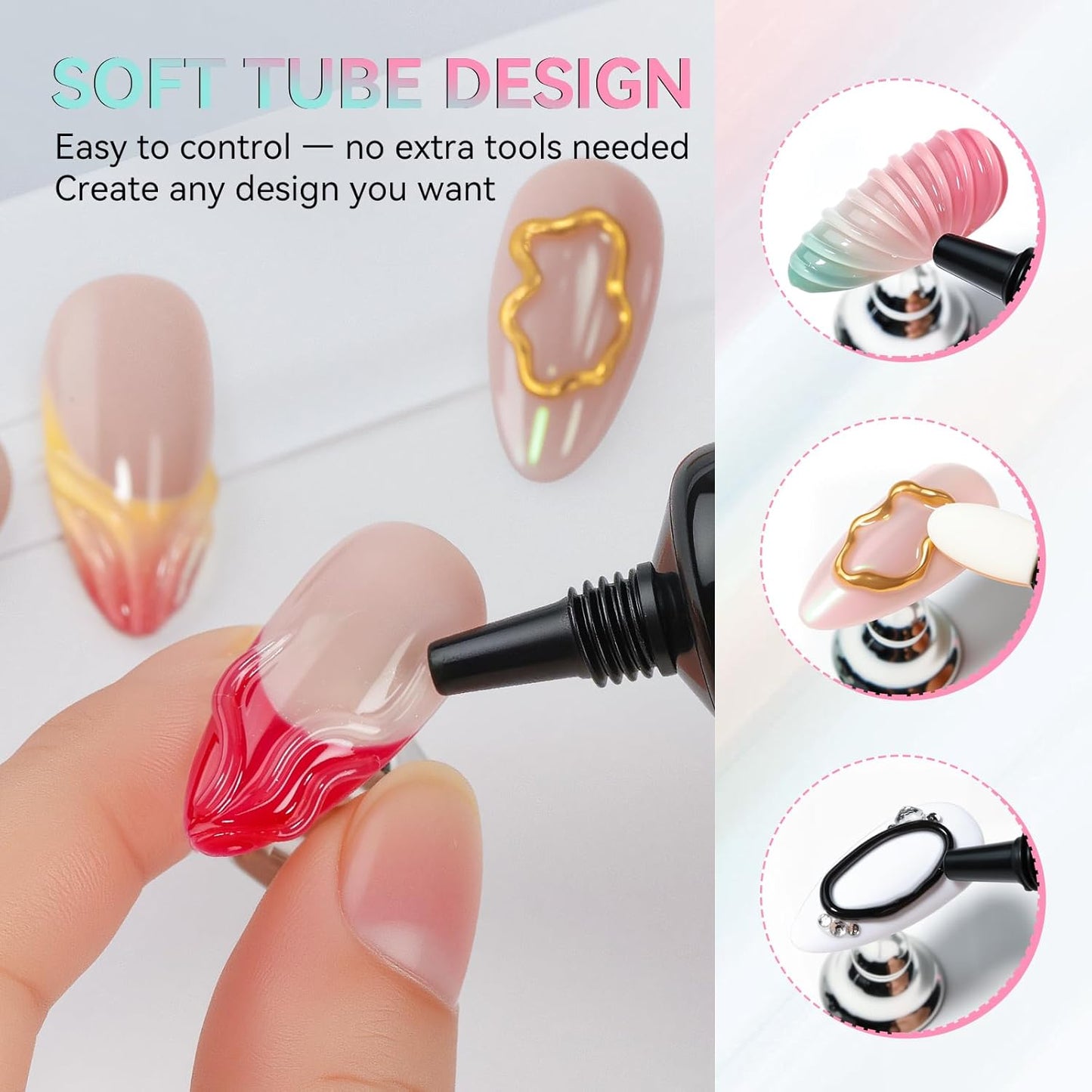 Makartt 3D Gel Nail Art Set – Clear & Noir Sculpting Gel for DIY Embossed Nail Designs – No Wipe Easy-Squeeze Tube Nail Glue for 3D Drawing, Molding, Rhinestones & Decoration (2 x 15g)-Velvo Beauty