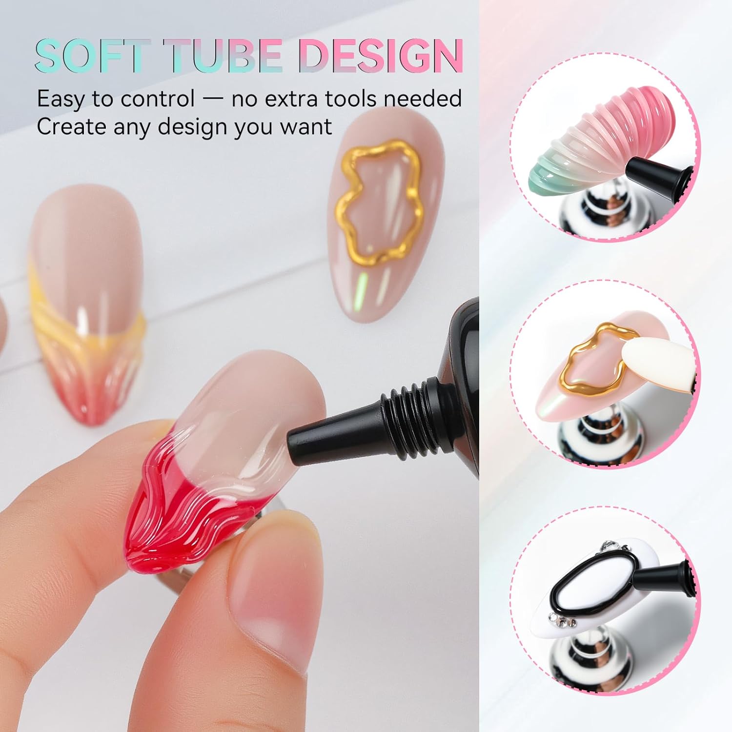 Makartt 3D Gel Nail Art Set – Clear & Noir Sculpting Gel for DIY Embossed Nail Designs – No Wipe Easy-Squeeze Tube Nail Glue for 3D Drawing, Molding, Rhinestones & Decoration (2 x 15g)-Velvo Beauty