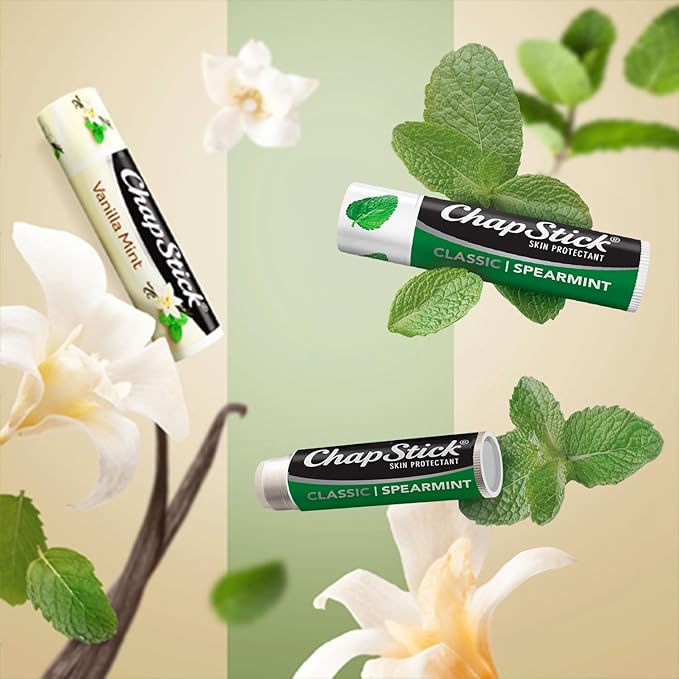 ChapStick Lip Balm, Mint Favorites (Vanilla Mint, Minty Delight, and Peppermint) + 2 Classic Spearmint, 0.15 Oz Ea (5 Piece Set)-Velvo Beauty