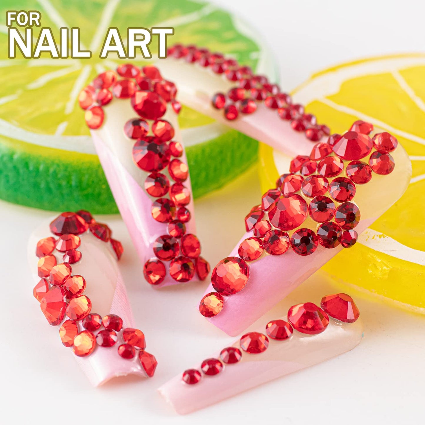 One Pack 2000 Pcs of Flatback Round Red Rhinestones 6 Sizes (1.5-6 mm) with Nail Art Rhinestone Picker Pencil and Tweezers for DIY and Salon Use-Velvo Beauty