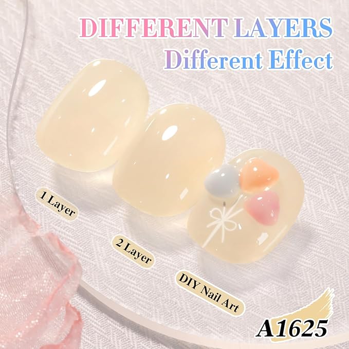 Double Rhythm 0.50 OZ Translucent Gel Polish Same Color Same Bottle Sheer Pastel Neutral Natural Milky 15 ML Jelly UV Nail Art DIY at Home (Yellow-A1625)-Velvo Beauty