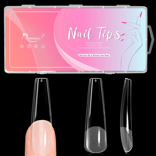 Ranrose 240pcs Nails Tips Coffin: XXL Super Long Half Matte False Nails 12 Sizes C Cruve Acrylic Nails, Coffin Press on Nails Extension For Nail Salons DIY-Velvo Beauty