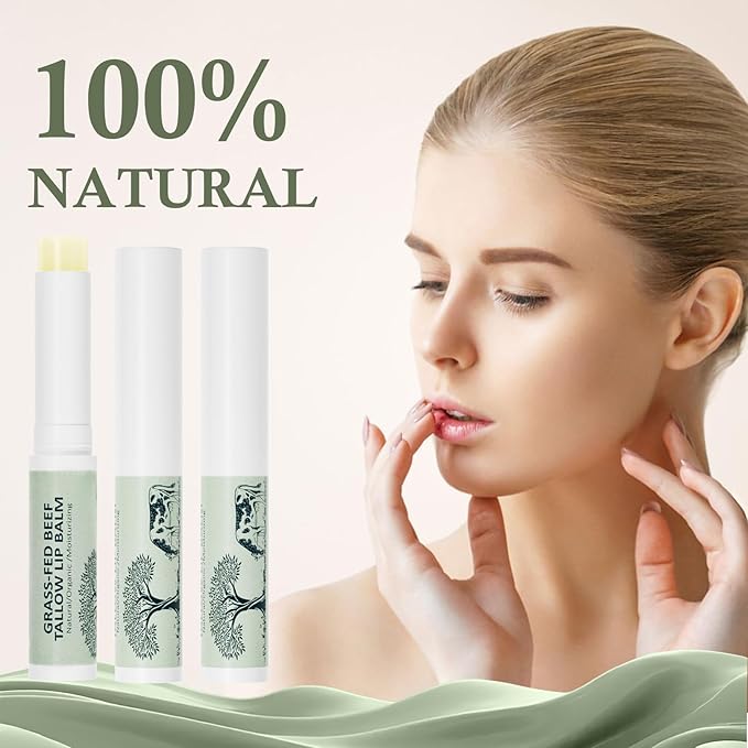 Tallow Lip Balm, Natural Lip Balm, Beef Tallow for Skin, Tallow Balm, All Natural Unscented 100% Grass Finished Beef Tallow Chapstick Organic Moisturizing Hydrates Dry Lips Moisturizer for Lip Care-Velvo Beauty