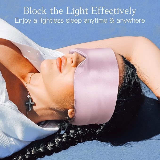 100% Natural Silk Eye Mask for Women Men, Soft Pressureless Cooling Blackout Eye Covers for Sleeping, Large Size Sleep Mask fits All Heads Adjustable, 1PC, Lotus Pink-Velvo Beauty