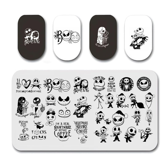 Halloween Nail Stamping Plates Terror Face Nail Art Stamp Plates Halloween Nightmare Nail Art Stamping Template Cute Christmas Santa Claus Designs Nail Manicure Decorations Supplies 1Pcs-Velvo Beauty