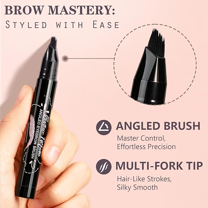 Eyebrow Pen, Waterproof Eyebrow Pencils for Women - Angled Brow Brush & Multi-Fork Tip Microblading Brow Pen, Precisely Creates Natural Hair-Like Brows, Easy to Use 01-Brown-Velvo Beauty