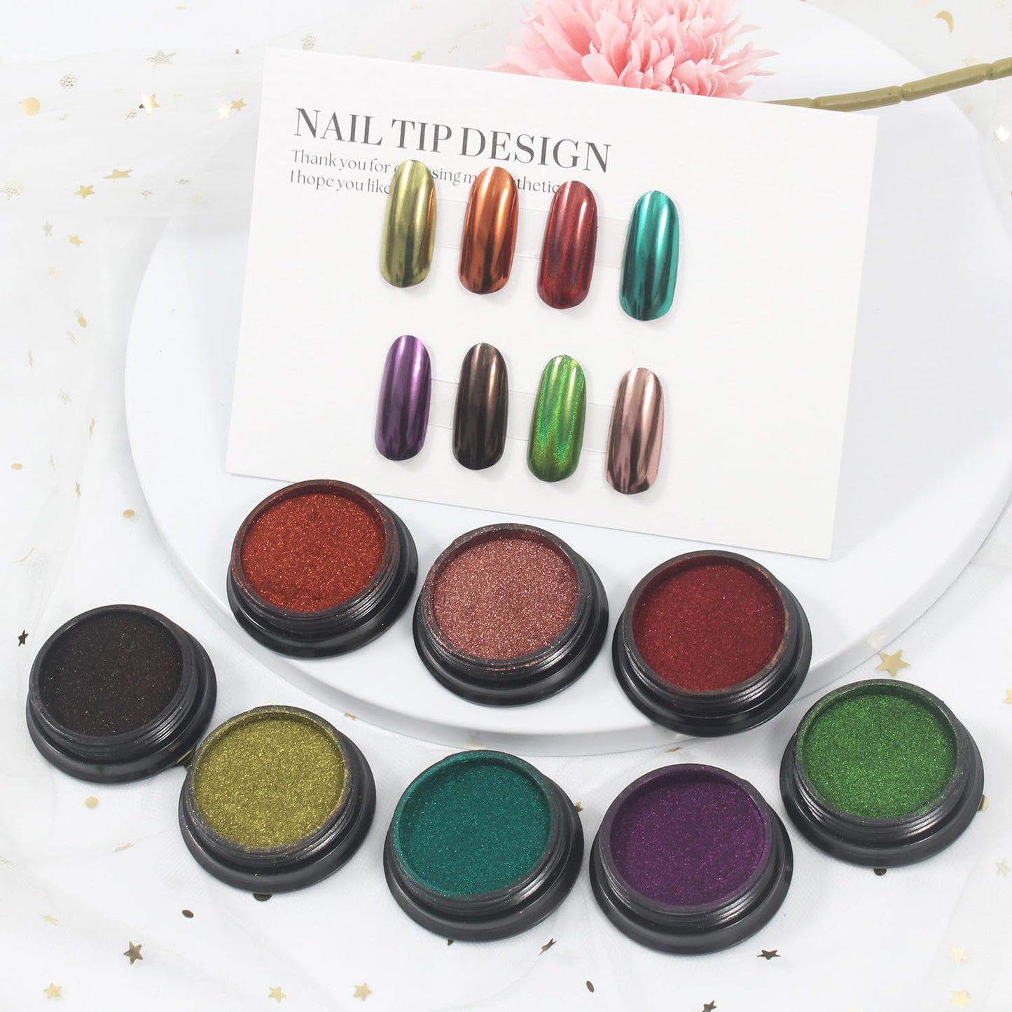 Artdone 16 Jars Chrome Nail Pearl Powder Silver and Gold Mirror Iridescent Aurora Metallic Nail Pigment Pearlescent Mermaid Pigment Pearl Dust Kit, Nail Art Decoration, Acrylic Resin Craft-Velvo Beauty