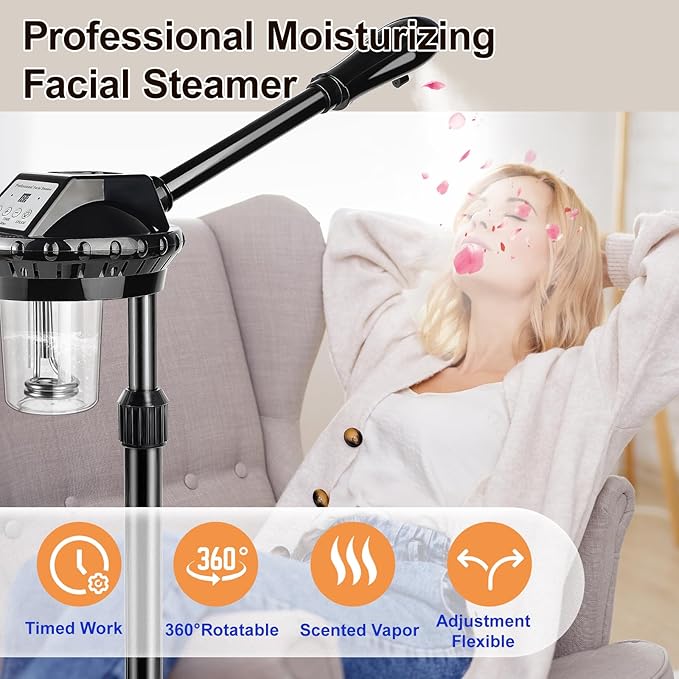Professional Facial Steamer,vaporizador Facial Adjustable Height and Angle,More Steam, Hot Mist Facial Humidifier Atomizer for Spa Beauty, Home Use-Velvo Beauty