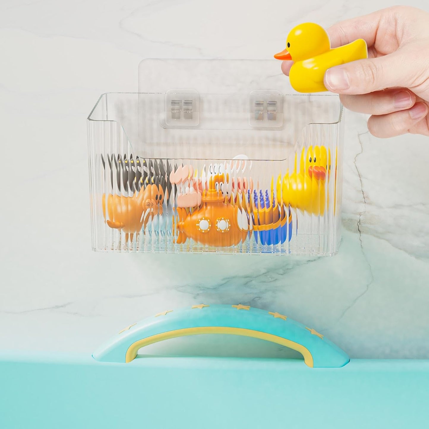 Set Of 2 Storage Organizer Bins Wall Mounted Shower Basket, Shower Caddy Stackable Clear Plastic Makeup Organizer Adhesive Hanging Bin for Bathroom, Kitchen, Cabinet, Pantry, BPA Free, Clear-Velvo Beauty