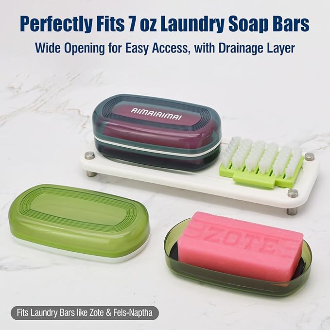 Shampoo Bar Holder Travel Case, Large Soap Holder for 5 oz/10 oz Oversized Bars, Durable & Versatile Storage Soap Container with Drainage Layer (Green Style A-Large)-Velvo Beauty