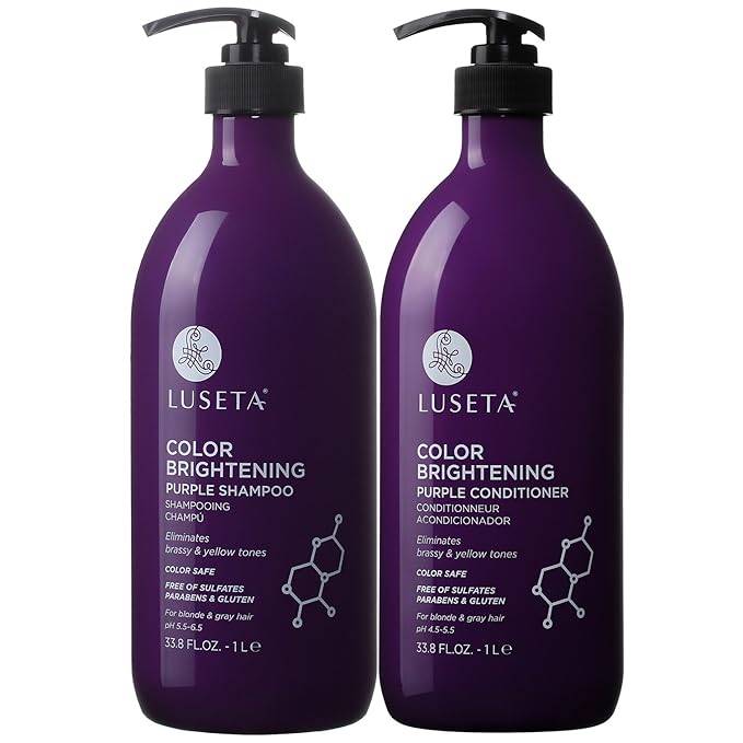 L LUSETA Color Brightening Purple Shampoo and Conditioner Set for Blonde and Gray Hair, Infused with Cocos Nucifera Oil to Help Nourish, Moisturize and Condition Hair, 2x33.8oz-Velvo Beauty