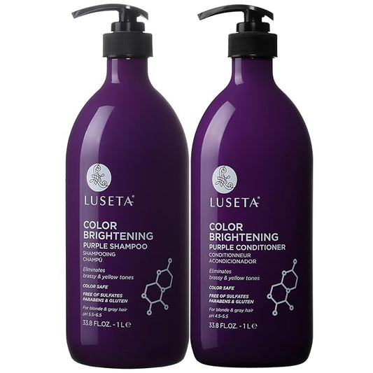 L LUSETA Color Brightening Purple Shampoo and Conditioner Set for Blonde and Gray Hair, Infused with Cocos Nucifera Oil to Help Nourish, Moisturize and Condition Hair, 2x33.8oz-Velvo Beauty