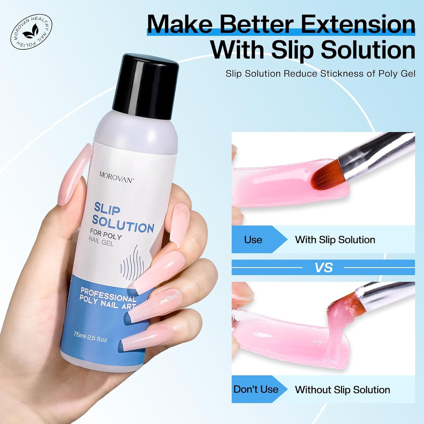 Morovan Nail Polygel Slip Solution: Salon-Grade Slip Liquid & Dual Toenail Forms for Beginner-Friendly Gel Nail Extension & Anti-Stick Application-Velvo Beauty