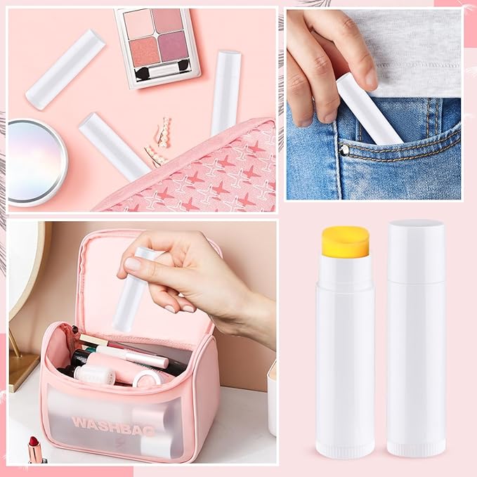 100 Pcs 5.5ml Bulk Empty Lip Balm Tubes Refillable Plastic Lip Gloss Container Travel Lipstick Tubes Chapstick Tubes Holder For DIY Homemade Lip Balm (white)-Velvo Beauty